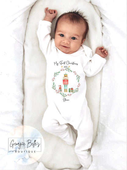 Boys My 1st Christmas Personalised Nutcracker Design Vest / Babygrow / Sleepsuit