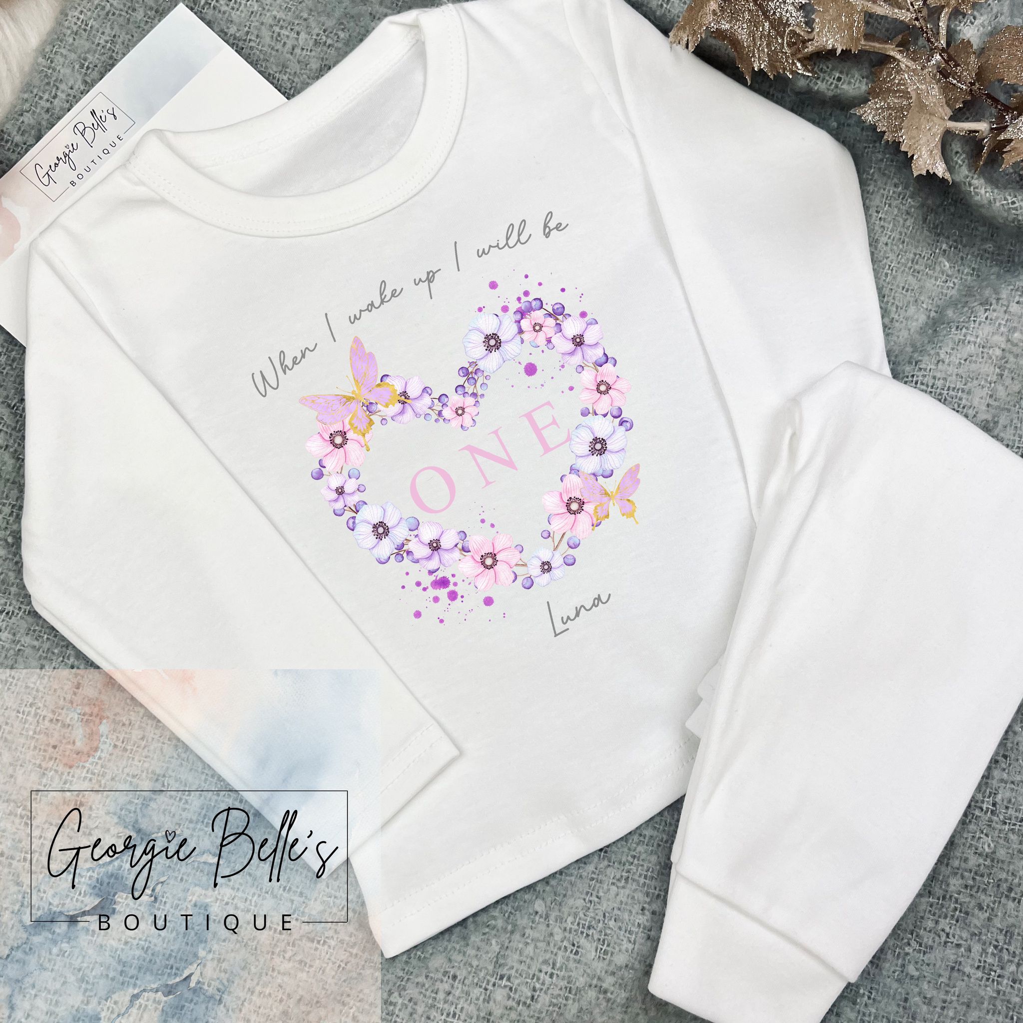 Personalised Birthday Pyjamas - Lilac Butterfly Design