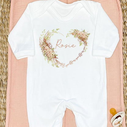 Personalised Heart Wreath Vest / Baby Grow / Sleepsuit