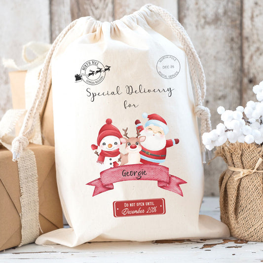 Luxury Personalised Premium Cotton Extra Large Christmas Santa Sack - Novelty Cartoon Design