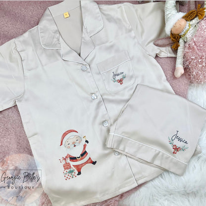 Christmas Champagne Luxury Personalised Satin Pyjamas - Santa Design