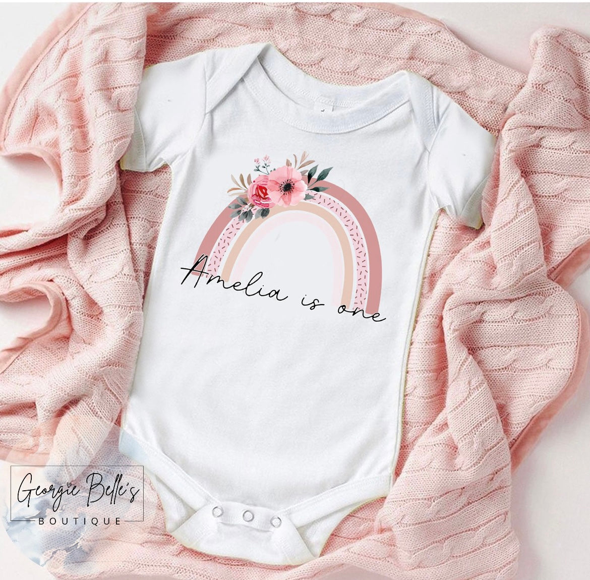 Pink Floral Rainbow Personalised Birthday Vest