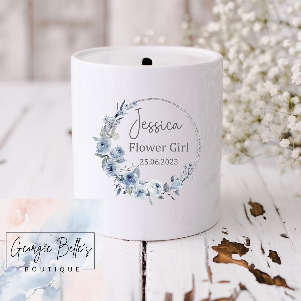Personalised Flower Girl Pyjamas - Dusty Blue Wreath Design