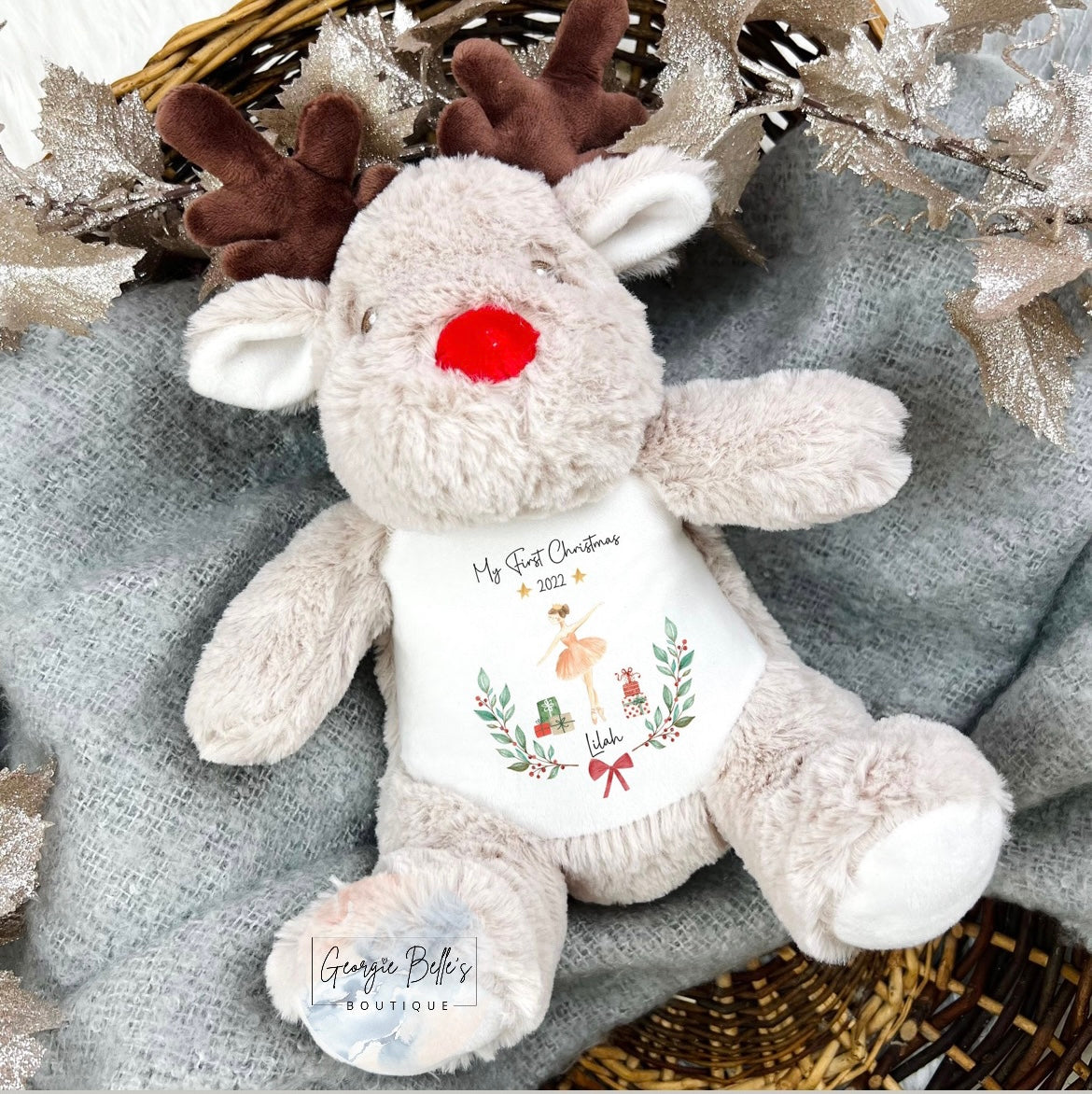 Christmas Reindeer Personalised Soft Toy - ‘Nutcracker My 1st Christmas’