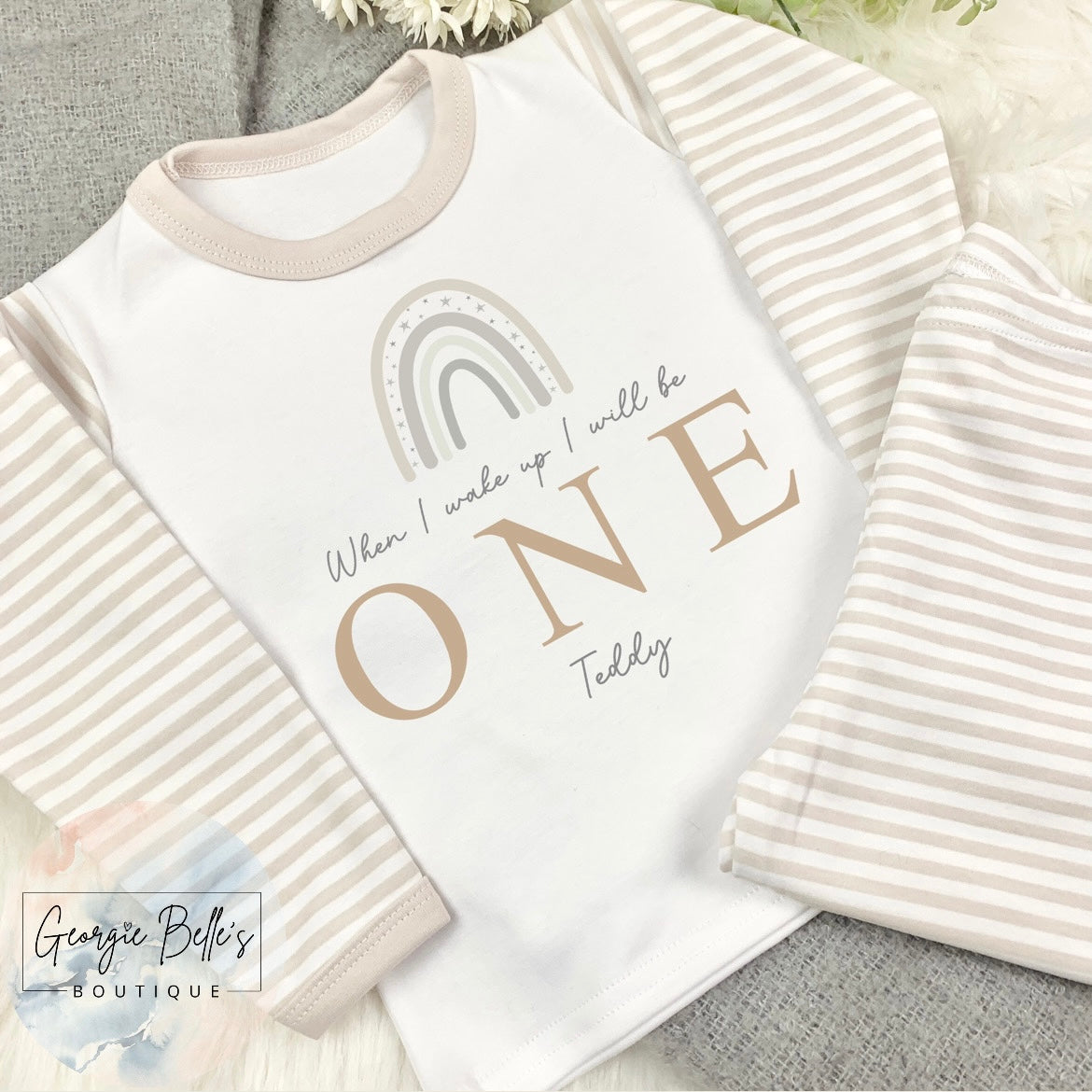 Personalised Birthday Pyjamas -  Nude Rainbow Design