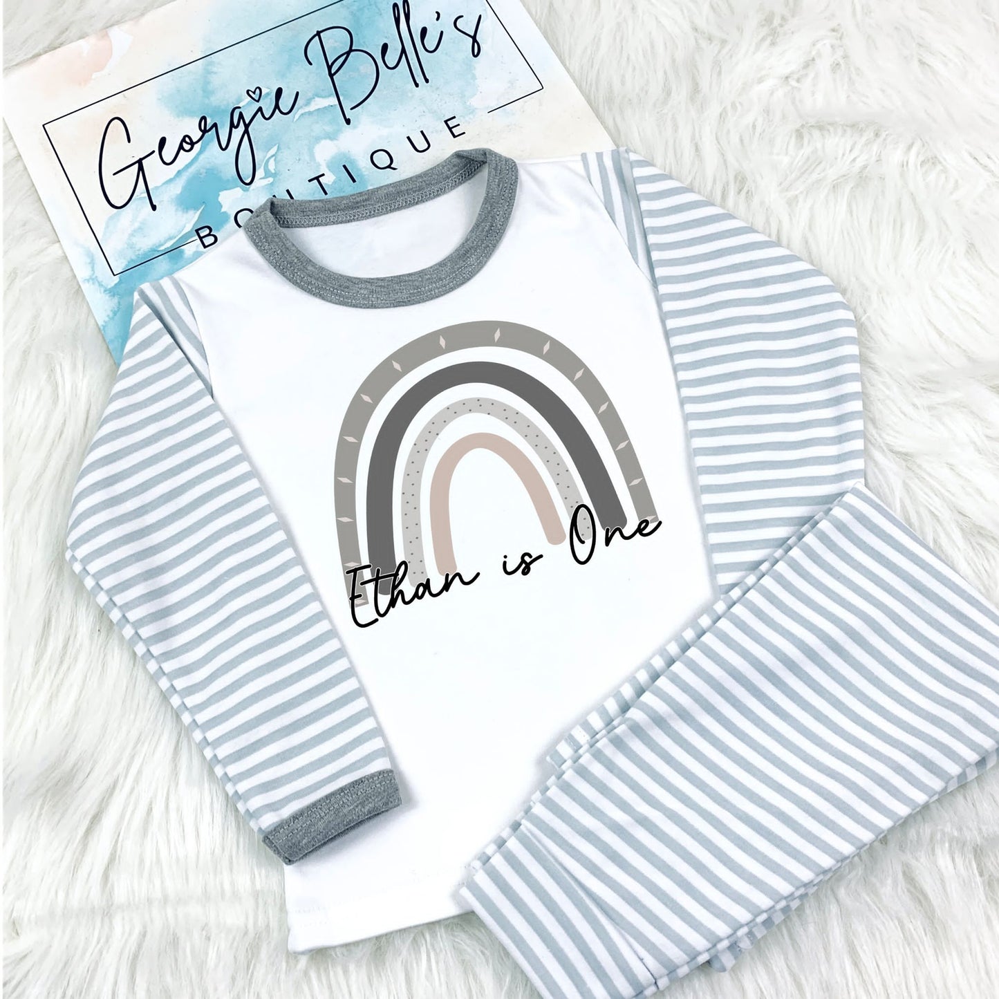 Personalised Birthday Pyjamas - Grey Rainbow Design