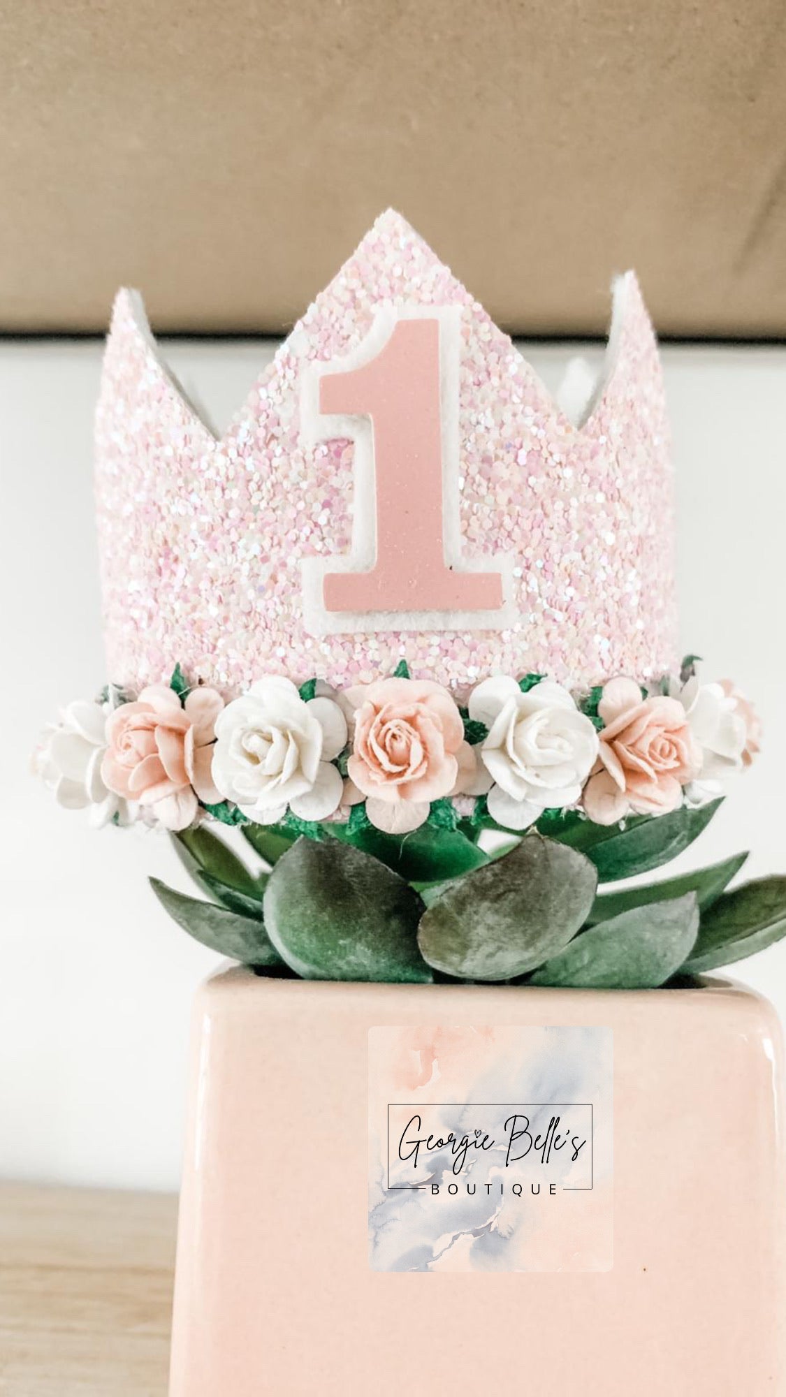 Pink Glitter Birthday Crown