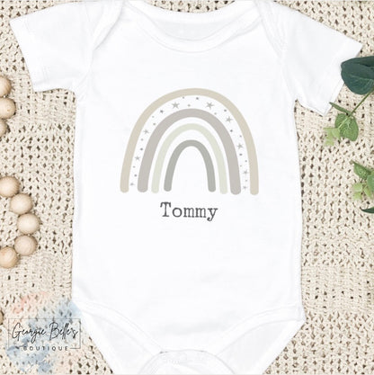 Personalised Neutral Rainbow Vest/Babygrow