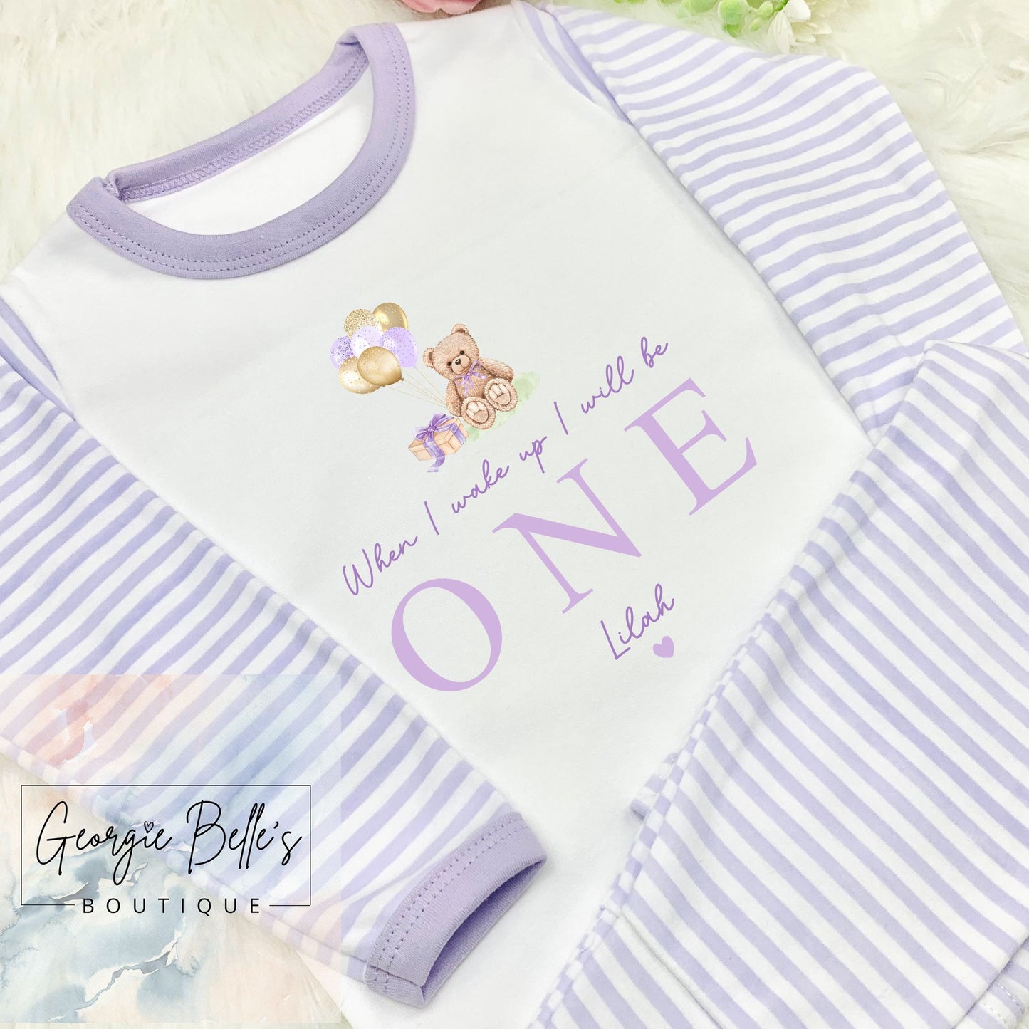 Personalised Birthday Pyjamas - Lilac Bear Design