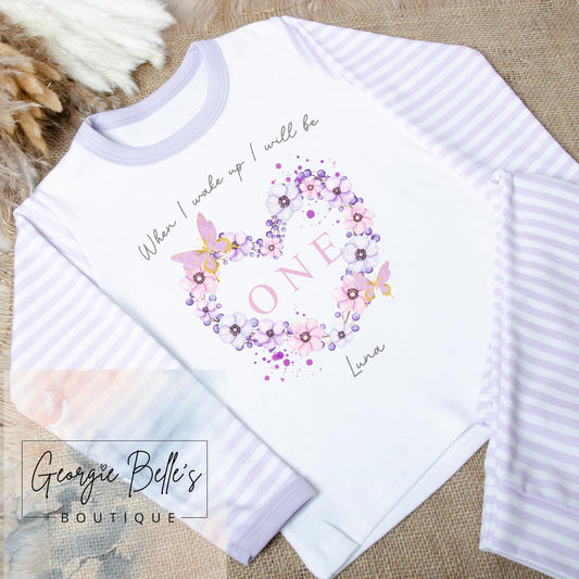 Personalised Birthday Pyjamas - Lilac Butterfly Design