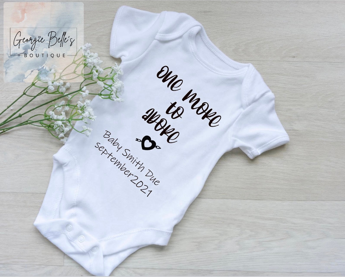 Personalised Baby Announcement 'One More To Adore' Baby Vest