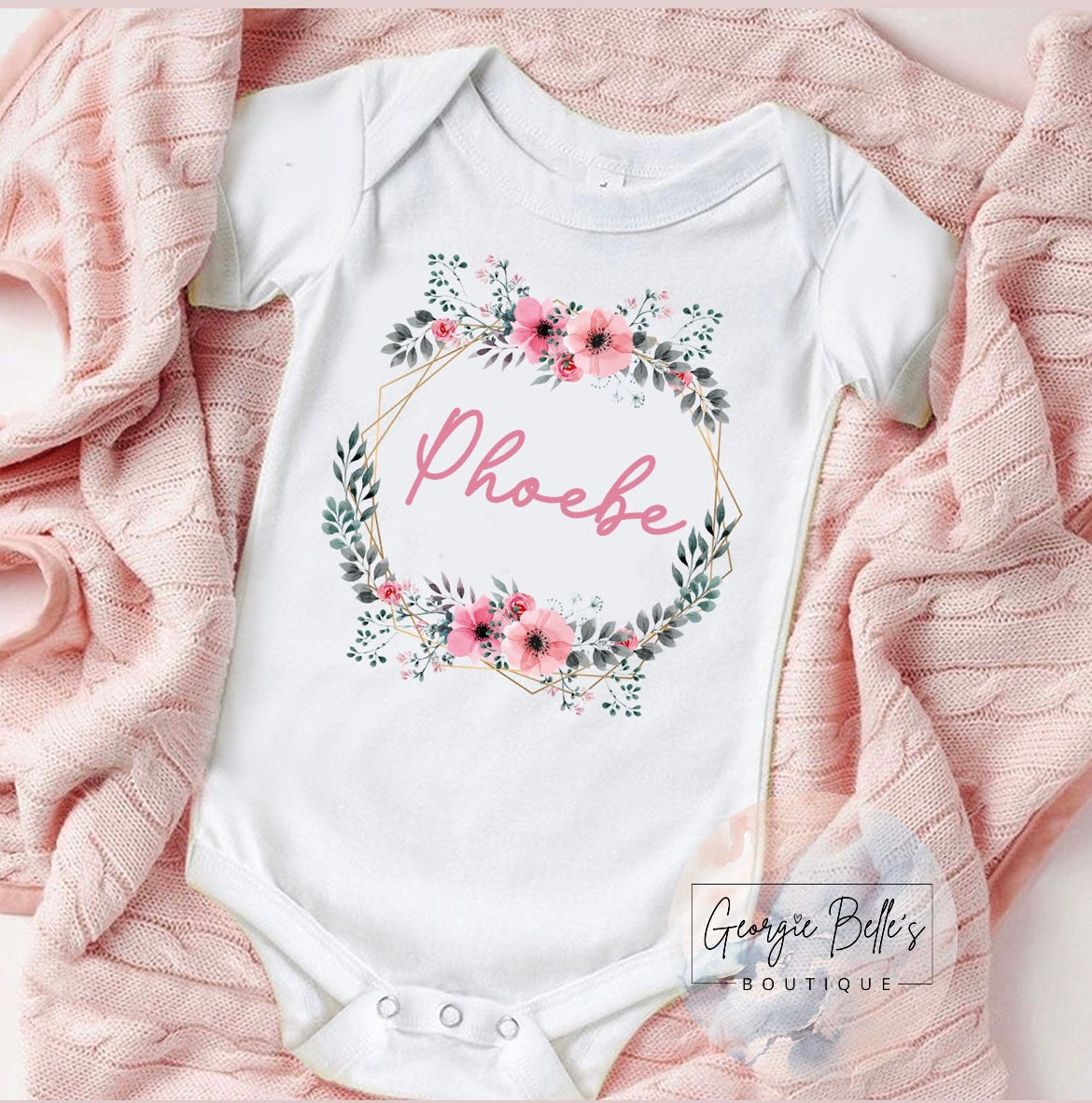 Personalised Floral Wreath Vest / Baby Grow / Sleepsuit