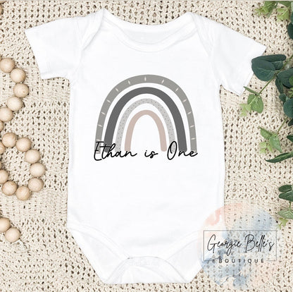 Grey Rainbow 'Is One' Personalised Birthday Vest