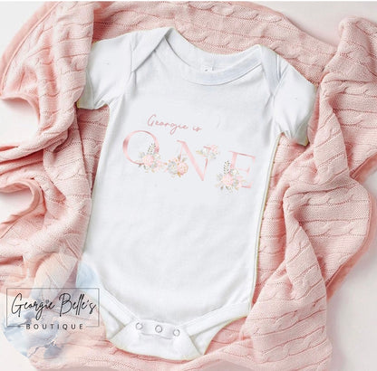 Pink Floral 'Is One' Personalised Birthday Vest
