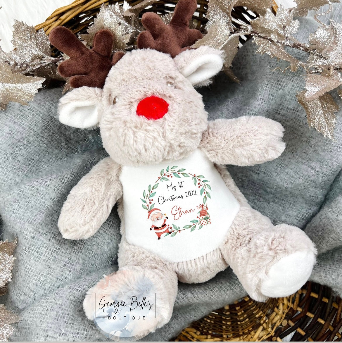 Christmas Reindeer Personalised Soft Toy - ‘Santa My 1st Christmas’