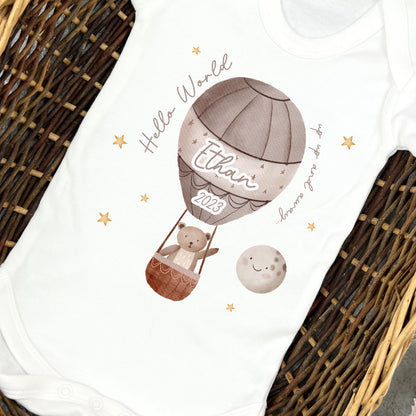 Personalised Neutral Hot Air Balloon Vest/Babygrow