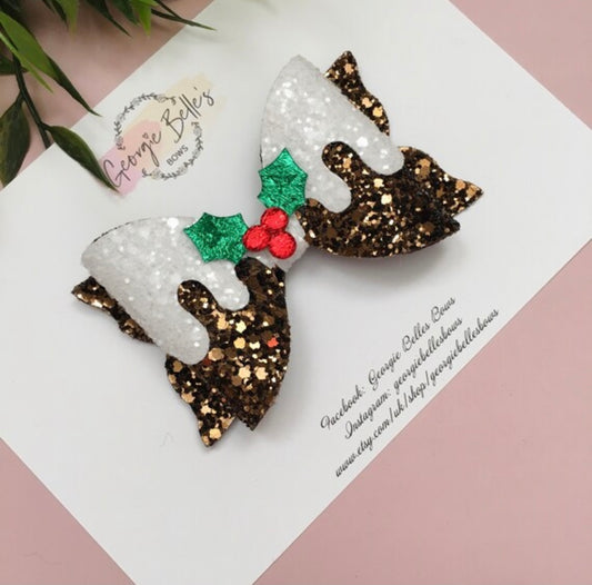 Christmas Pudding Hair Bow