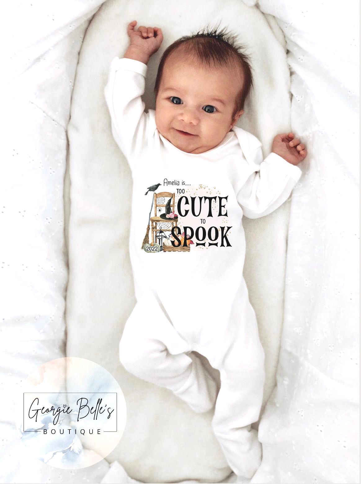 Halloween ‘Too cute to Spook’ Personalised Vest / Babygrow / Sleepsuit