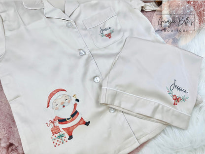 Christmas Champagne Luxury Personalised Satin Pyjamas - Santa Design