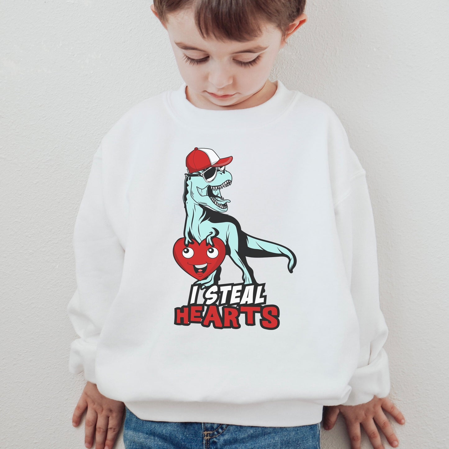 Retro Dino Valentines Sweatshirt - White