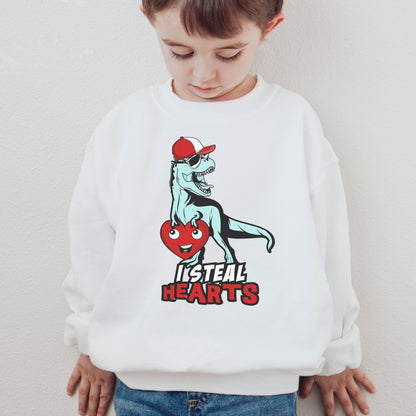 Retro Dino Valentines Sweatshirt - White