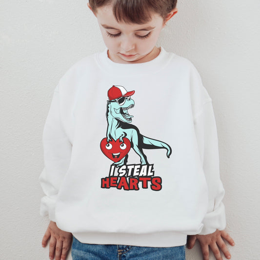 Retro Dino Valentines Sweatshirt - White