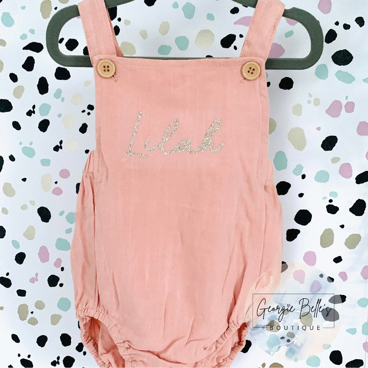 Personalised Birthday Baby Cotton Linen Romper in Dusty Pink