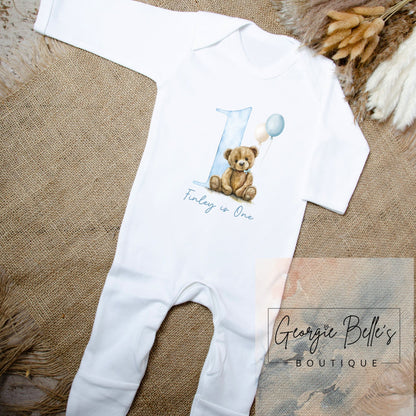Birthday Babygrow / Vest - Blue Bear Design