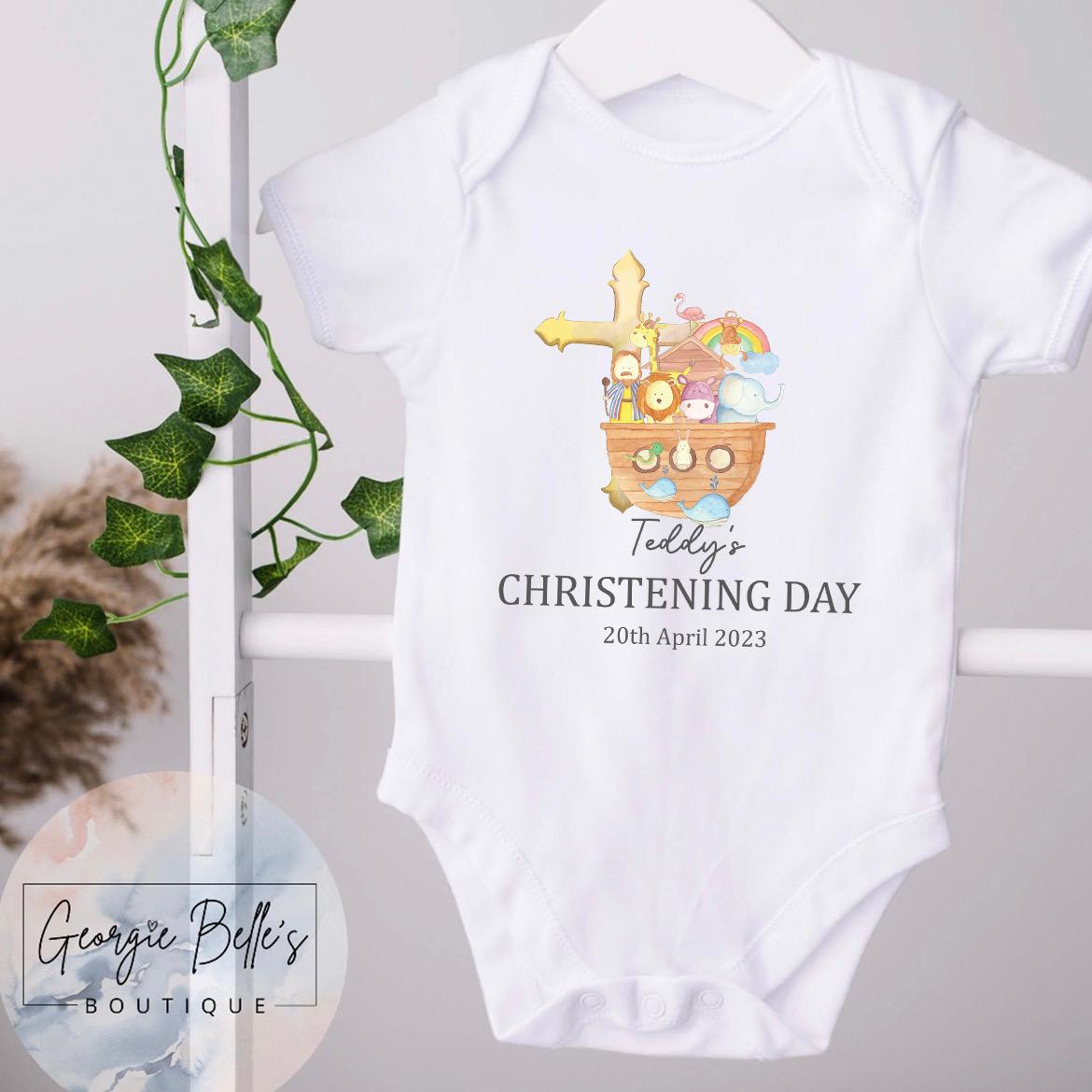 Personalised Christening Noah’s Ark Design Vest/Babygrow