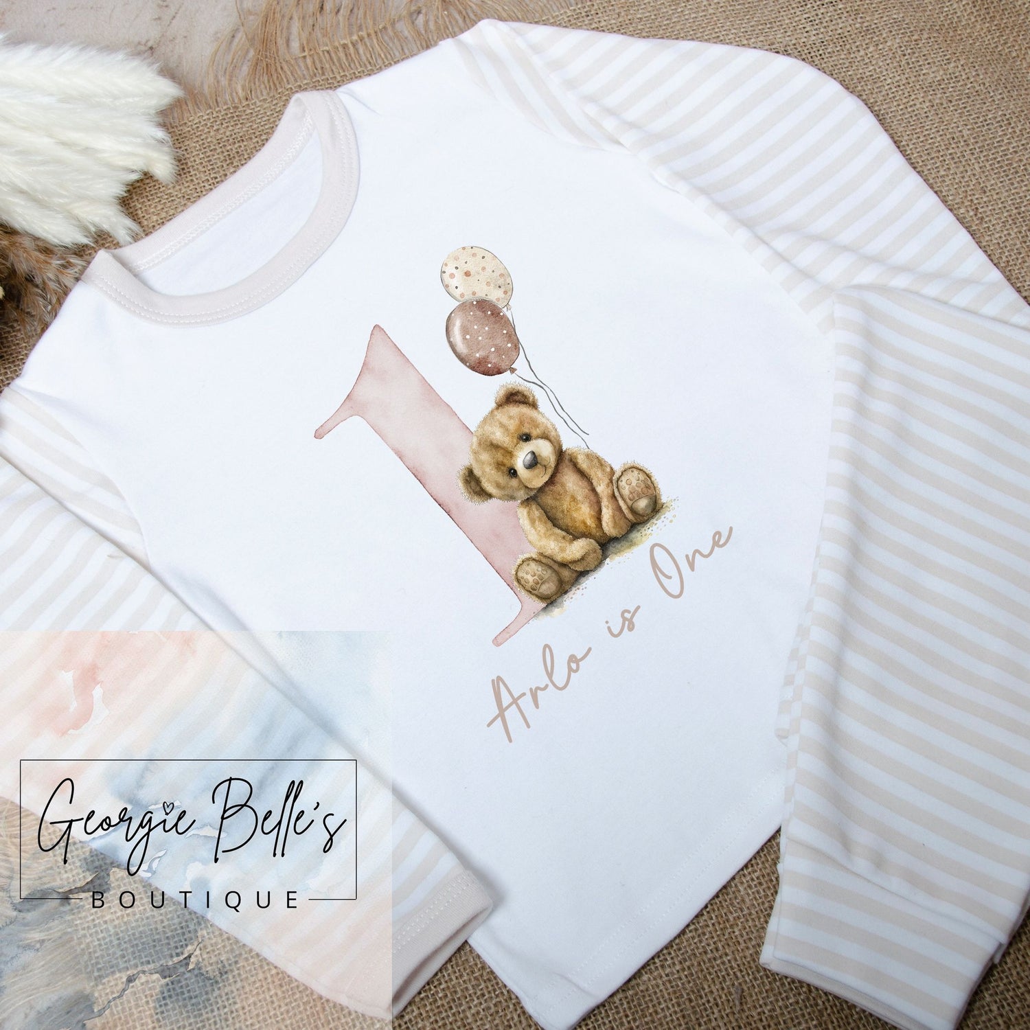 Personalised Birthday Pyjamas - Neutral Bear Design