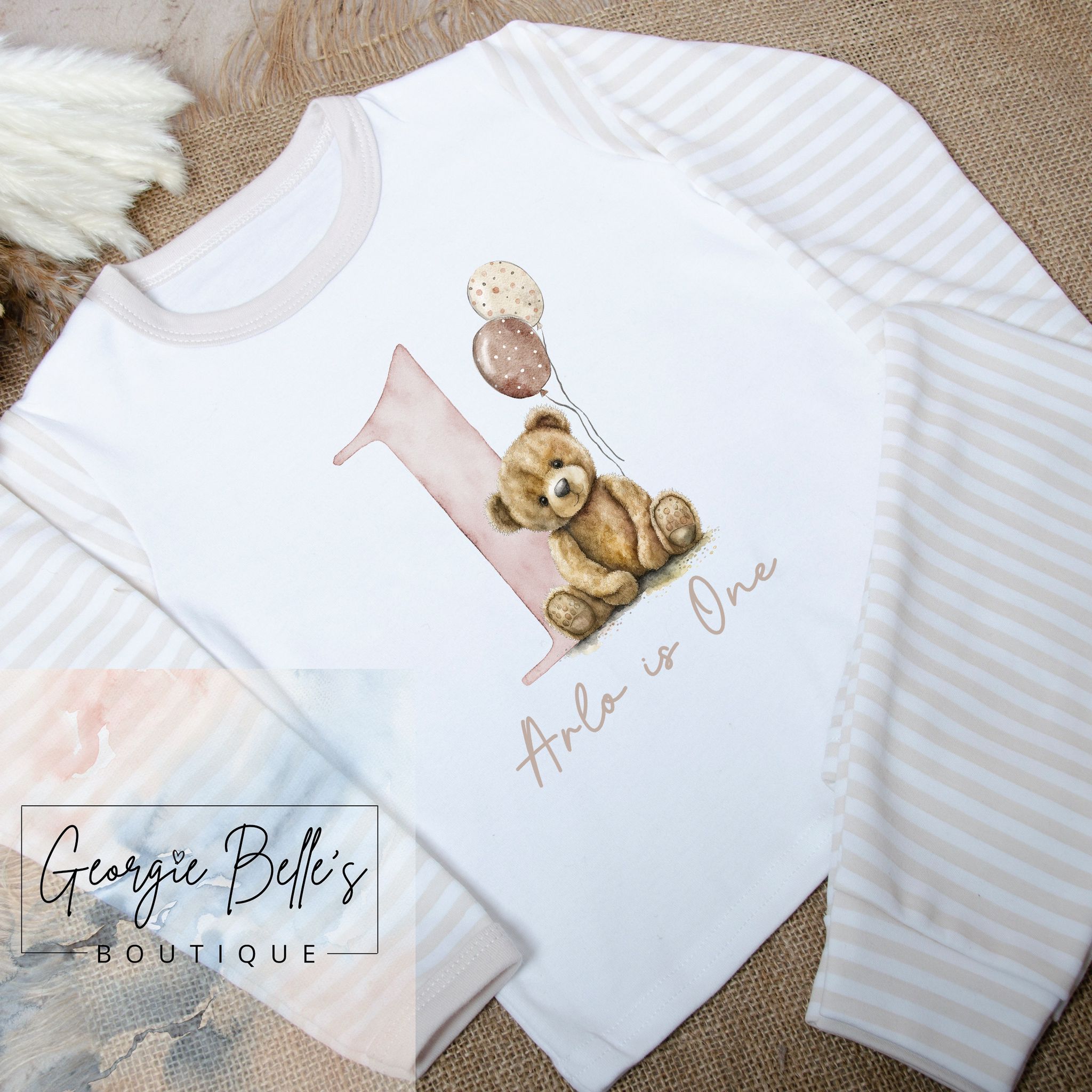 Personalised Birthday Pyjamas - Neutral Bear Design