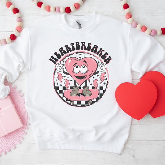 Unisex Retro Heart Breaker Valentines Sweatshirt - White