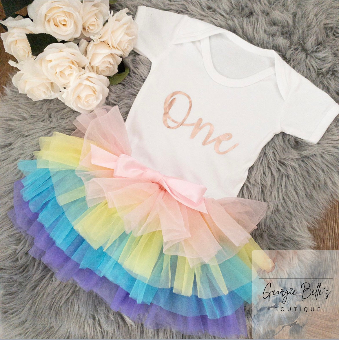 Luxury Personalised Birthday Outfit Rainbow Tutu