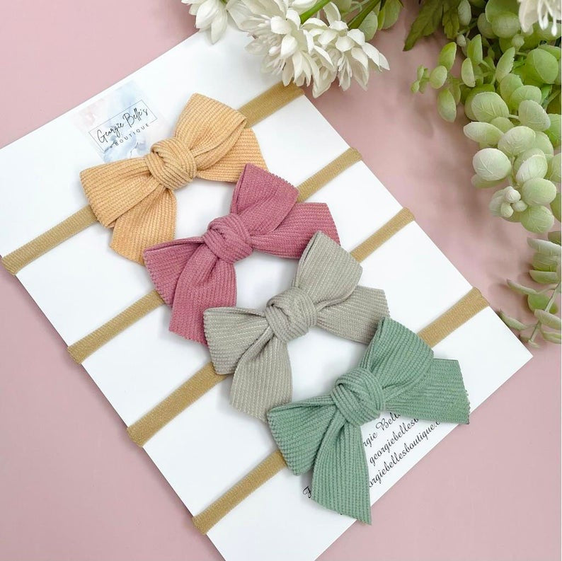 Set of 4 cord ribbon hand tied hair bows