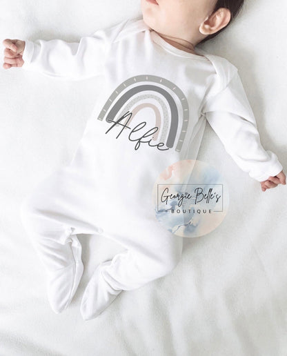 Personalised Grey Rainbow Vest/Babygrow
