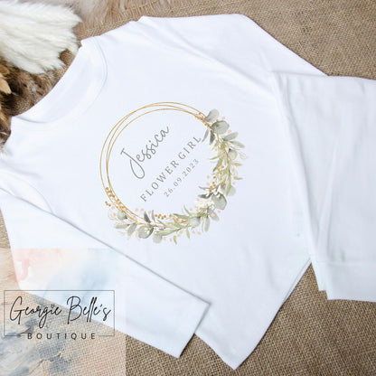 Personalised Flower Girl Pyjamas - Eucalyptus Wreath Design