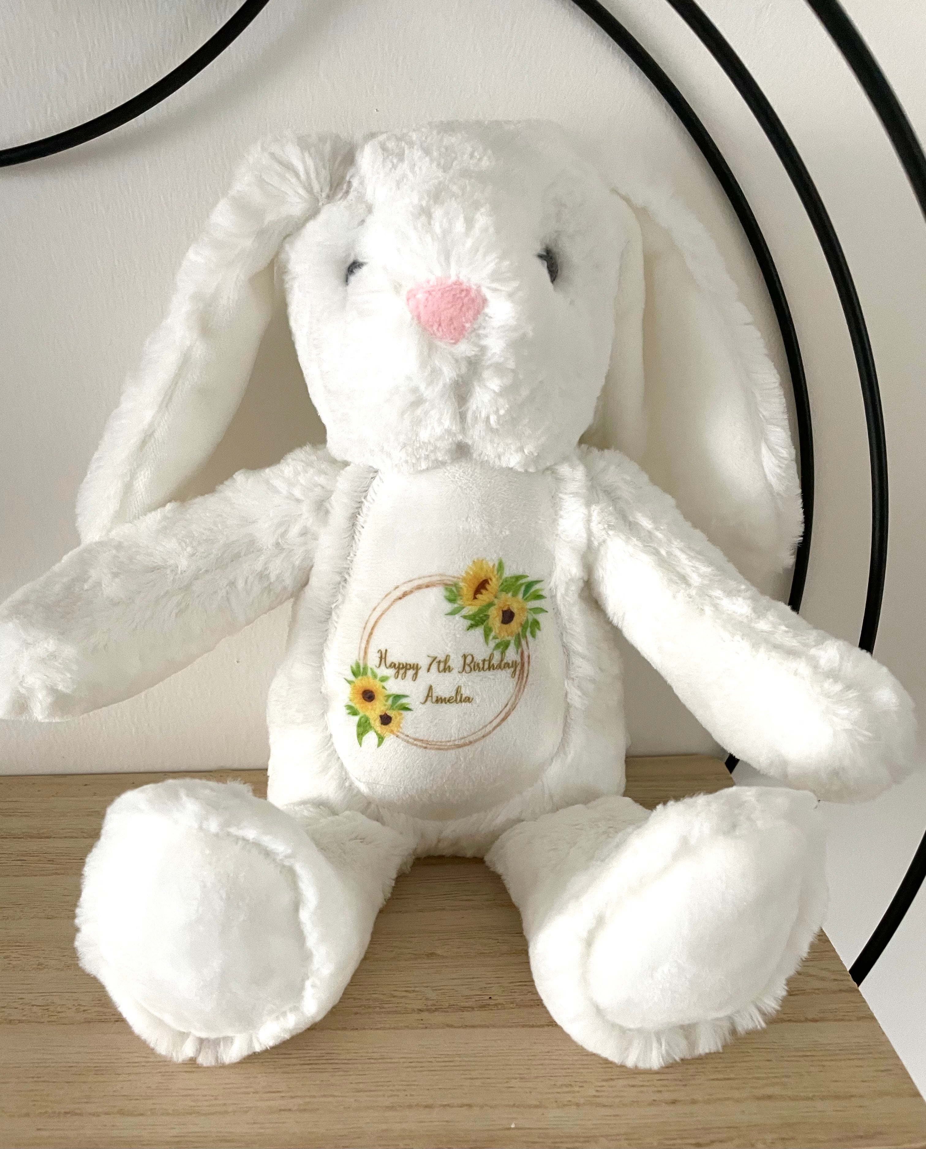 Personalised Sunflower Design White Bunny Soft Toys