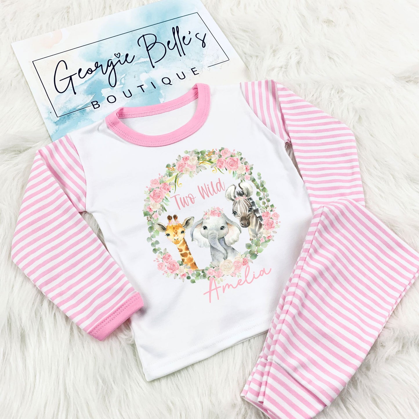 Personalised Birthday Pyjamas - Two Wild Wreath Design