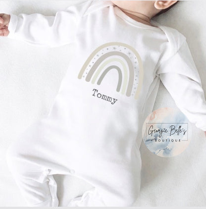 Personalised Neutral Rainbow Vest/Babygrow