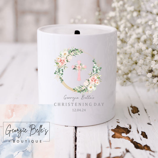 Christening Floral Money Box