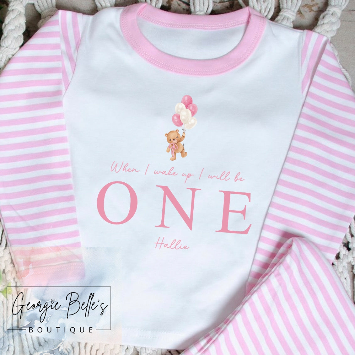 Personalised Birthday Pyjamas - Pink Teddy Bear Design