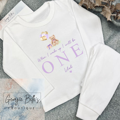 Personalised Birthday Pyjamas - Lilac Bear Design