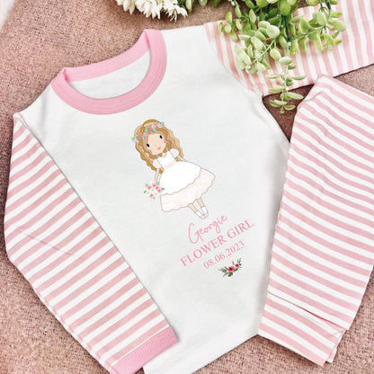 Personalised Flower Girl Pyjamas - Pink Stripe