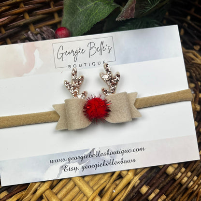 Felt Christmas Reindeer Hair Bow