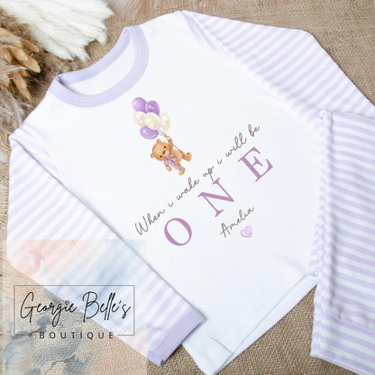 Personalised Birthday Pyjamas -  Lilac Bear Design