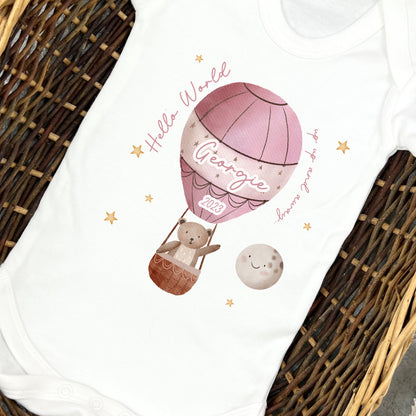 Personalised Pink Hot Air Balloon Vest/Babygrow
