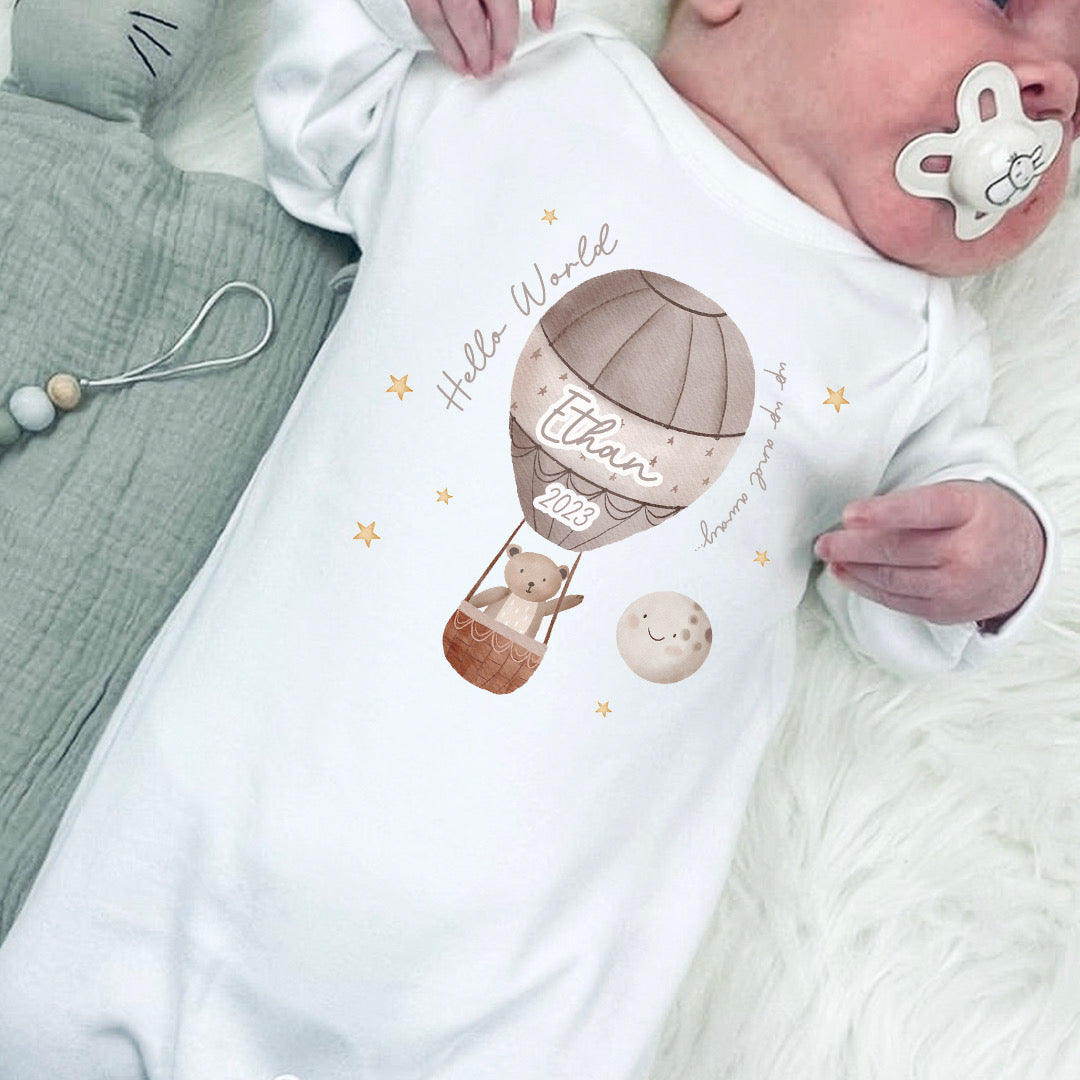 Personalised Neutral Hot Air Balloon Vest/Babygrow